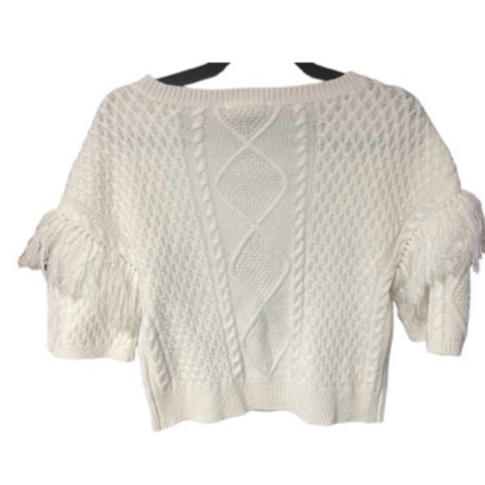 BB Dakota Cable Knit‎ Fringe Sleeve Cropped Sweater - Picture 3 of 8